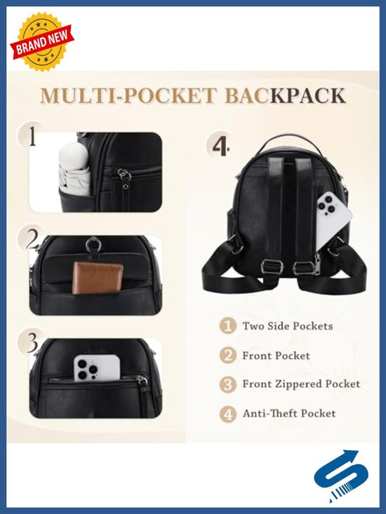 Mini Backpack Purse for Women, Vegan Leather Small Backpack Shoulder Handbag